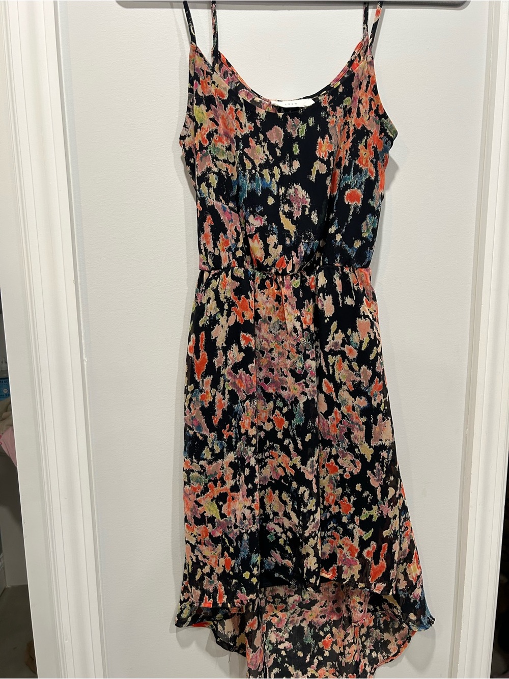 Lush Black Multicolor Floral High-Low Slip Dress